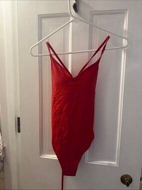 aerie Red V‑Neck Double Strap One‑Piece